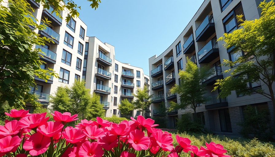 Modern apartments in Oak Hill with landscaping, sunlight, and greenery.
