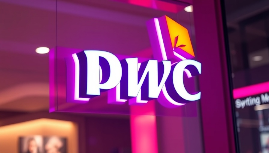 Modern PwC logo illuminated on sleek pink background