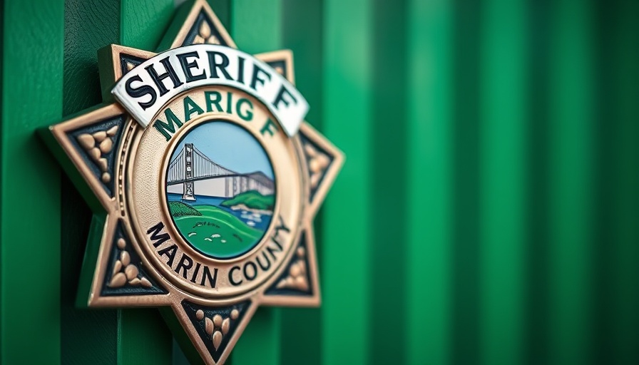 Sheriff badge for Marin County, emblem on green surface.