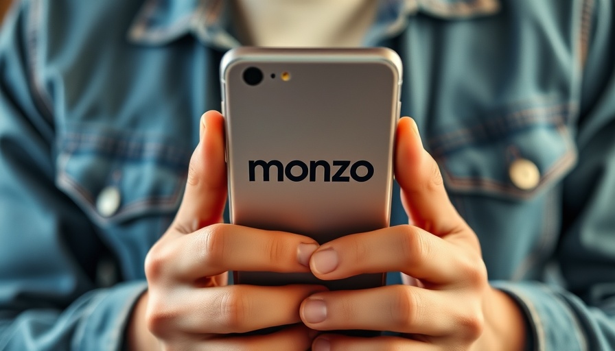 Monzo app on smartphone held by person wearing jeans, casual setting.