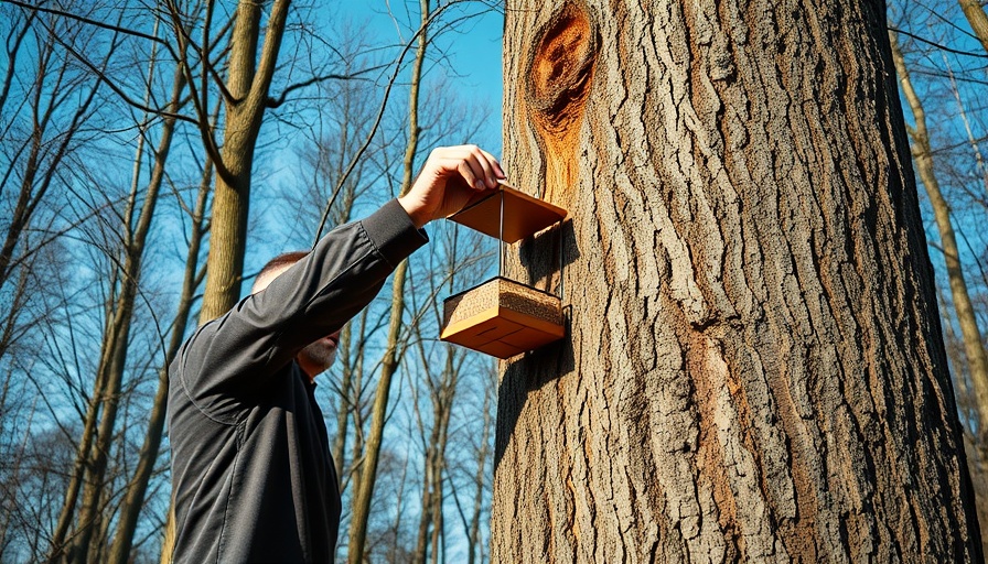 Easy installation of smart bird feeder on tree in forest setting