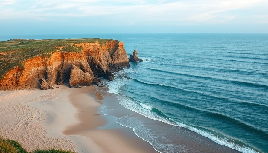 Scenic coastal view of Santa Barbara's cliffs, serene atmosphere, gentle waves.
