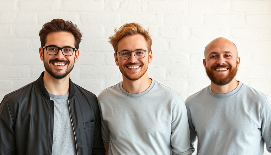Casual group portrait of three men in a business startup context.