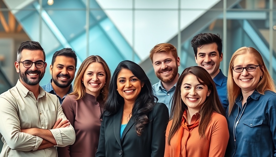 Diverse tech professionals featured in a business event poster.