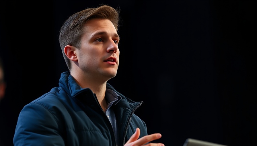 Young man in navy jacket speaking at event - Ryan Breslow fintech app.