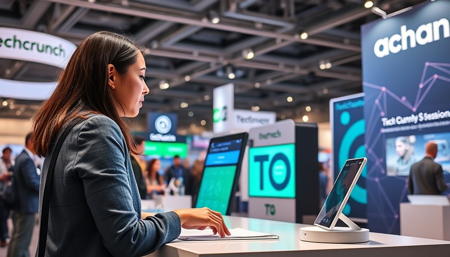 TechCrunch Sessions AI exhibit table interaction scene.