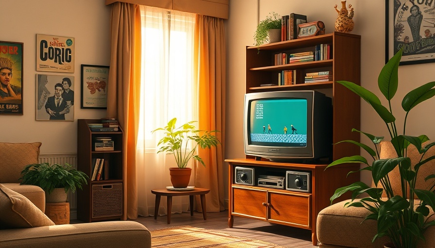 Retro living room with vintage TV and 90s decor.