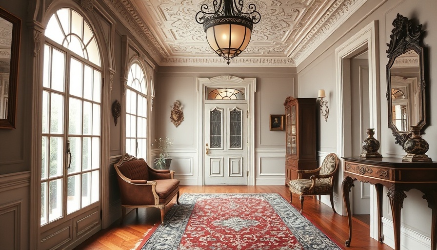 Elegant vintage hallway representing 1920s to 1940s home design trends.