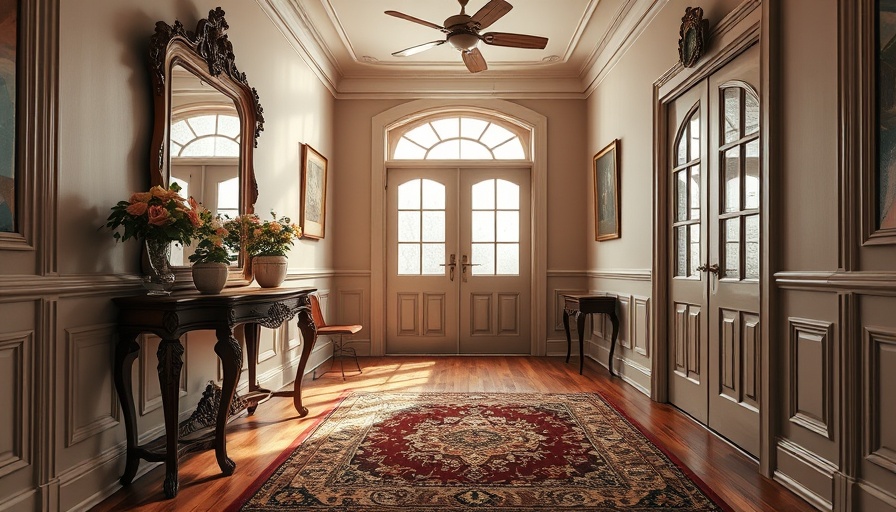 Elegant vintage hallway with classic wooden furniture and floral decor, showcasing vintage home design trends.