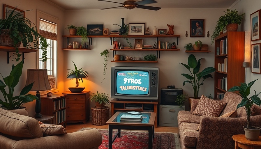 Cozy 1990s living room interior with retro TV and decor.