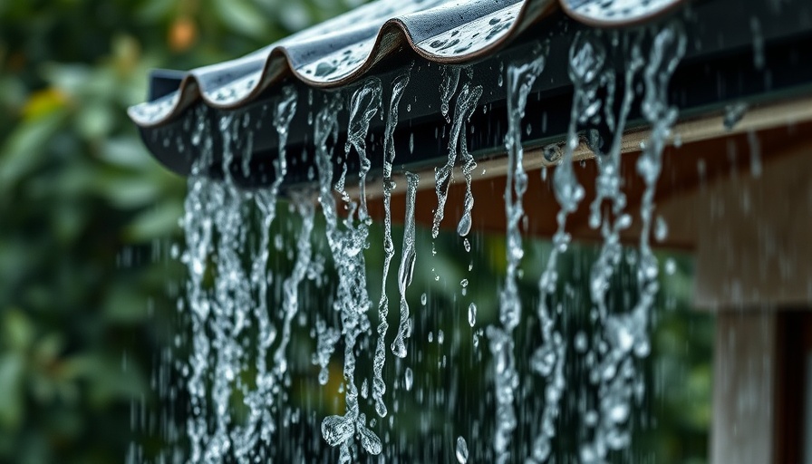 Rooftop gutter overflowing with rain during tornado and hurricane season 2025