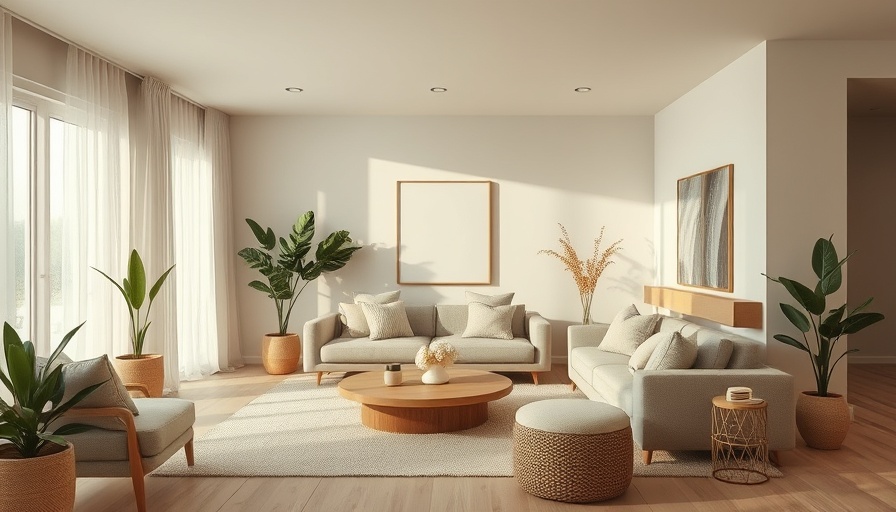 Modern living room with beige couch and natural decor, reflecting interior design trends.