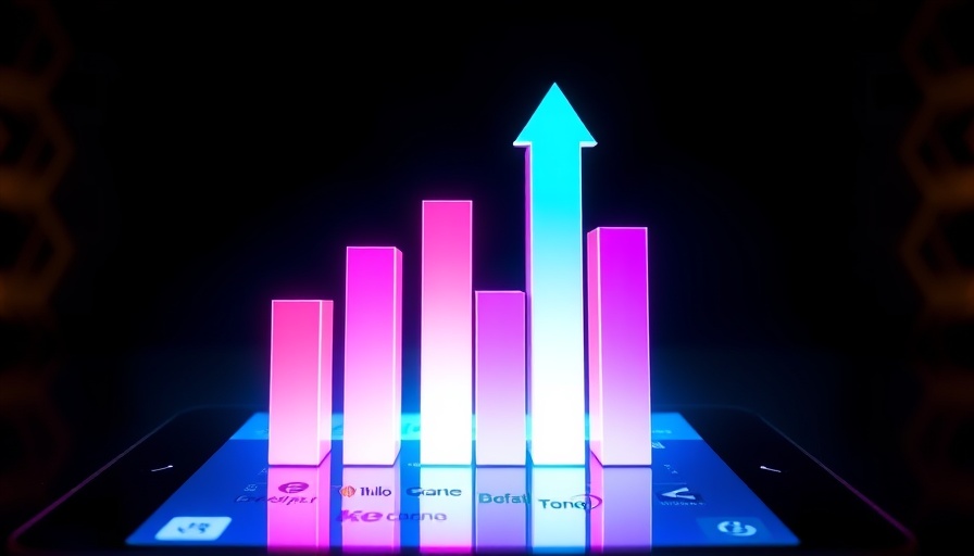 Colorful 3D bar chart with phone highlighting data analysis.