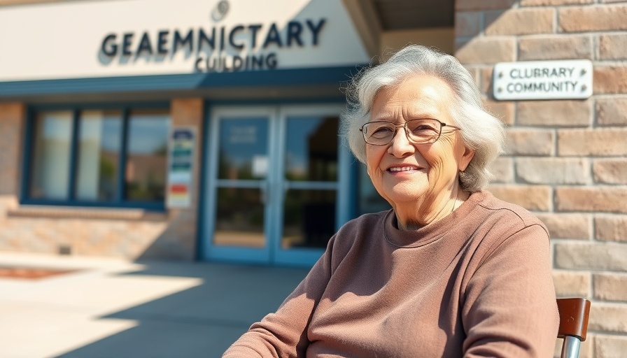 Elderly woman smiling outside a local community building