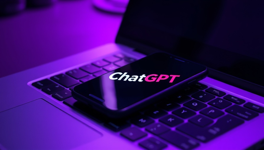 Smartphone displaying ChatGPT logo on laptop keyboard in dim lighting.