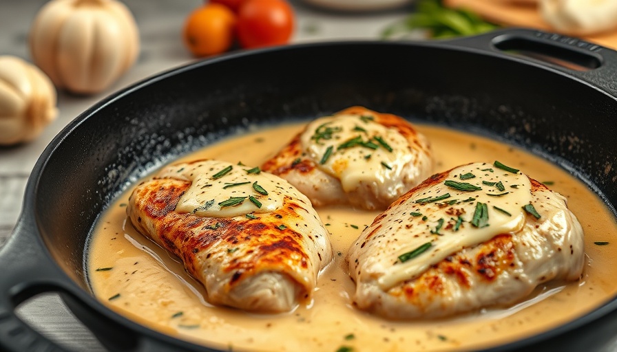 Savory garlic chicken recipe in creamy sauce.