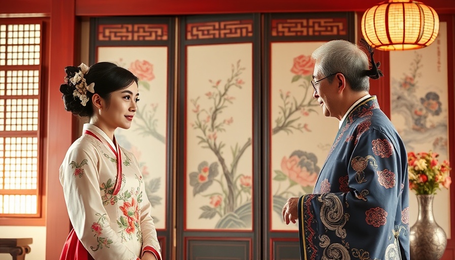 Traditional Korean wedding scene remake with colorful attire.