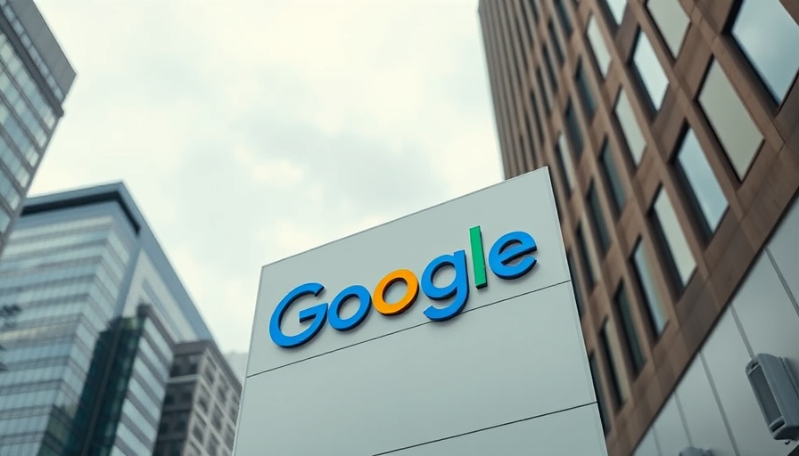 Google advertising monopoly ruling visualized with Google logo on building.
