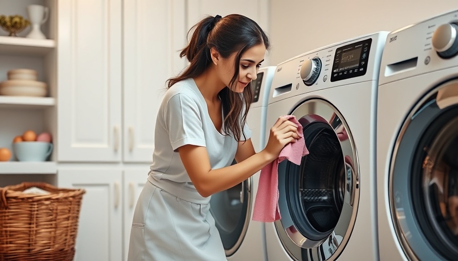 How to Clean Your Washing Machine: Woman wiping machine door.