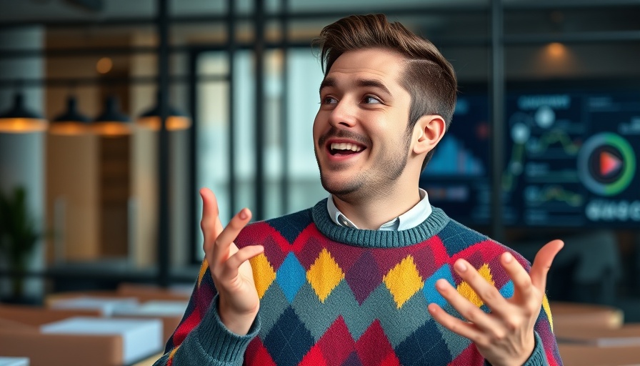 Young man discussing business startup funding at a conference.