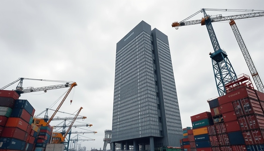 ECB skyscraper with containers reflecting trade amid rate cuts