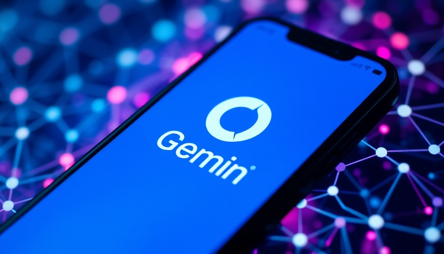 Gemini logo on smartphone with digital network background.