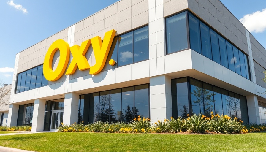Corporate office with Oxy Occidental sign, sunny day, carbon removal technology acquisition.