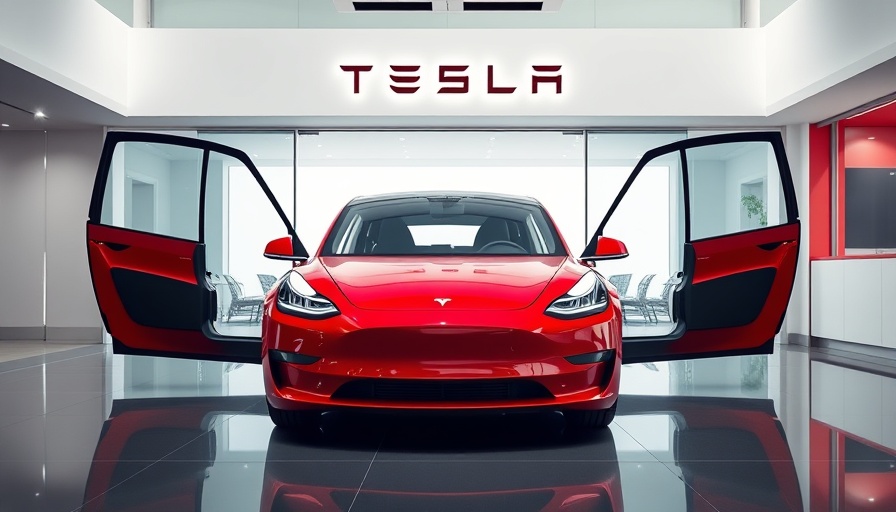 Tesla showroom with Model 3 car and logo