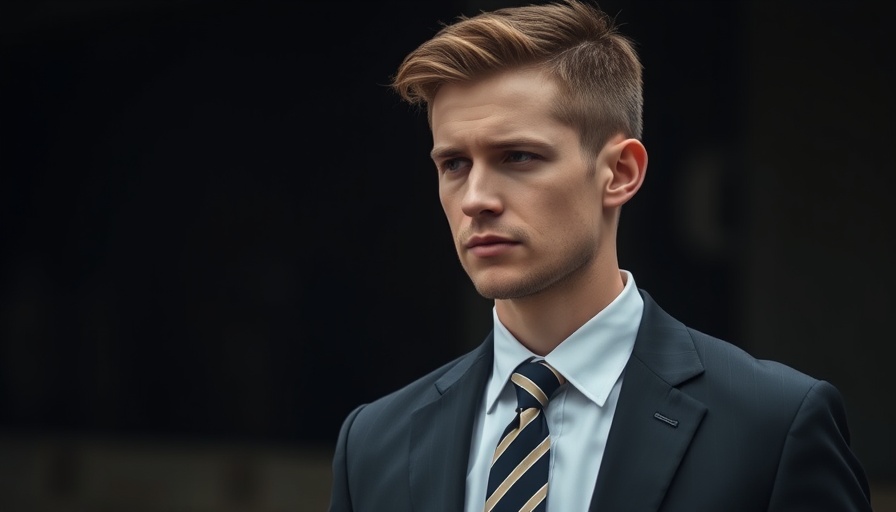 Serious young man in suit, outdoor setting, crypto industry bargain with Trump.