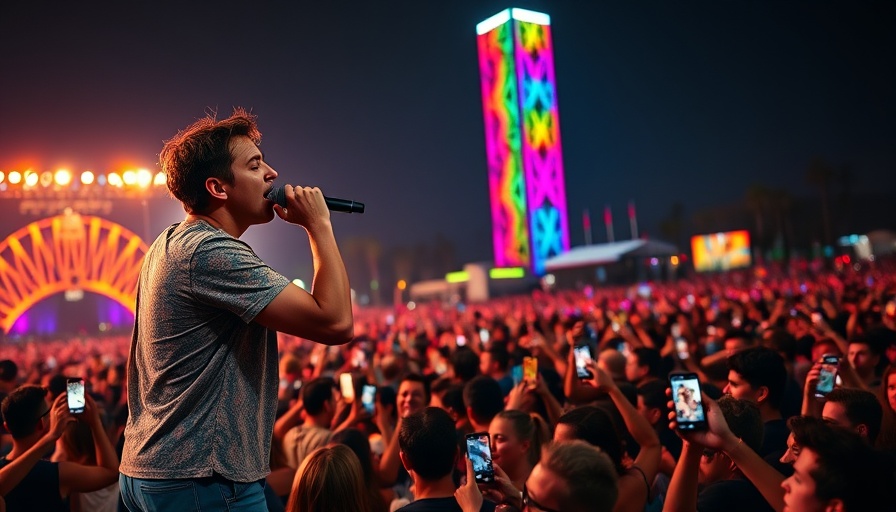 Coachella 2025 performances stream showing a vibrant concert scene with a singer.