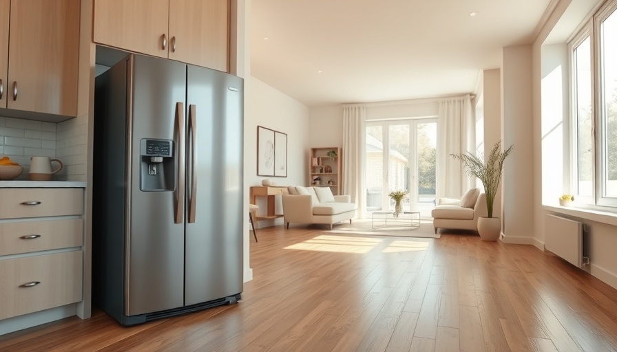Modern refrigerator in a bright kitchen demonstrating how to move a refrigerator safely.