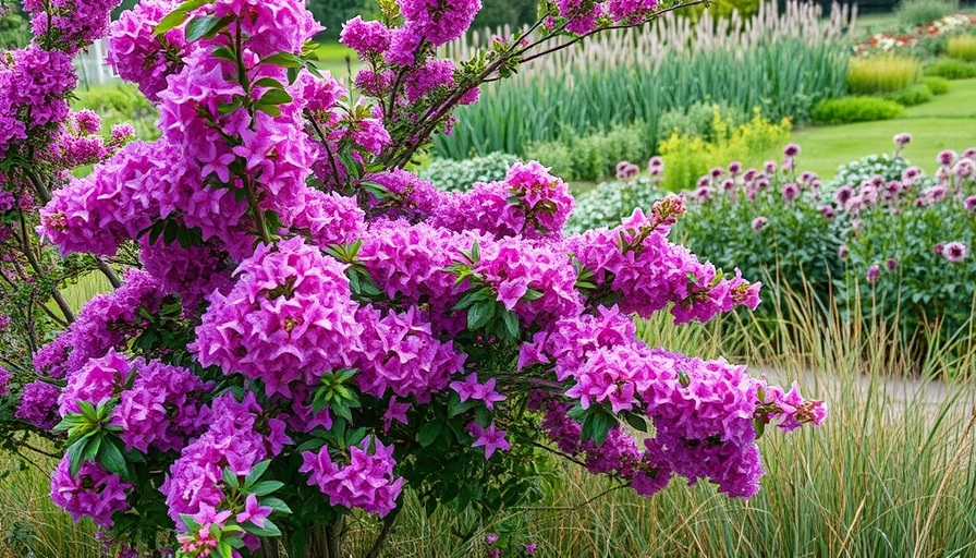 Eco-friendly garden tour Marin with flowering tree and lush greenery.