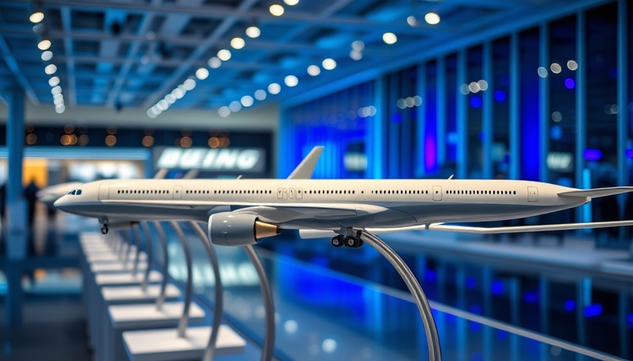 Detailed Boeing model airplanes in a showroom display.