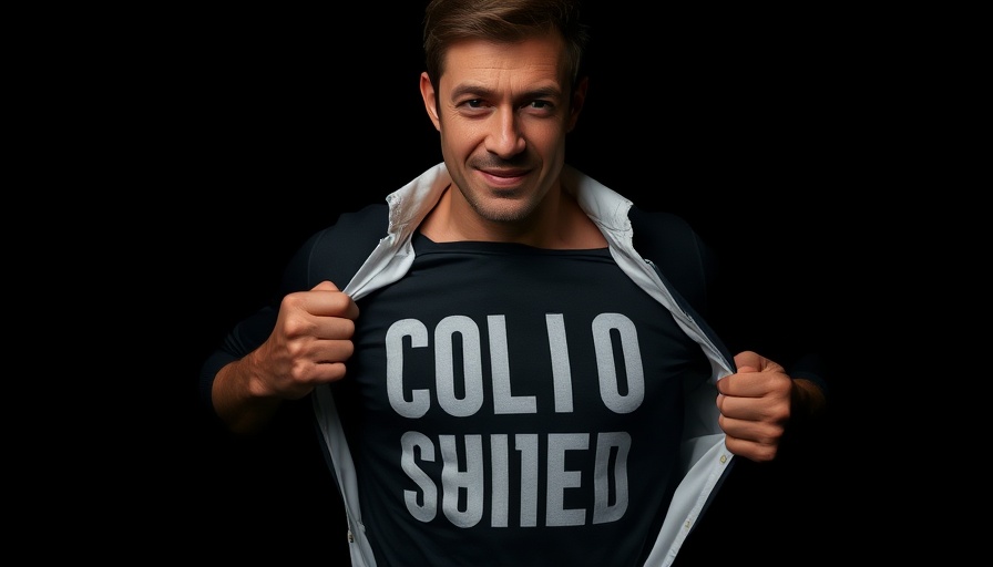 Confident man revealing bold text shirt, related to CFPB layoffs.