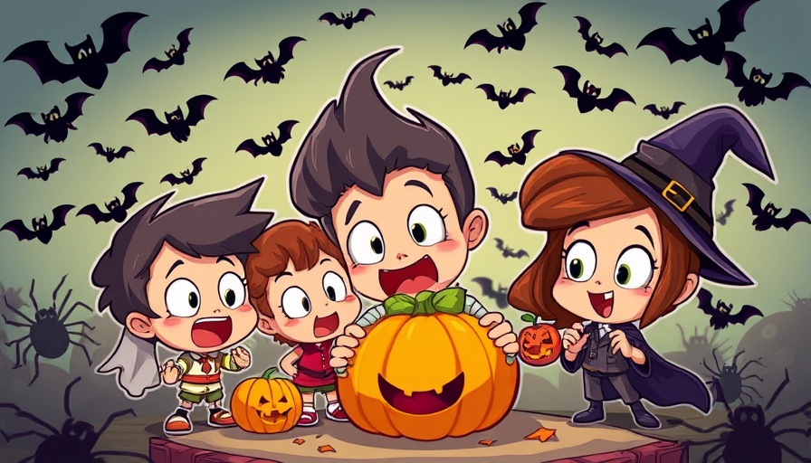 Colorful cartoon kids exploring with objects in spooky setting, kids’ show with crypto wallet.