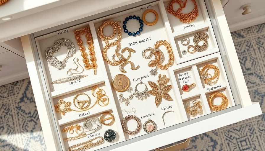 Organized jewelry drawer with customized inserts.