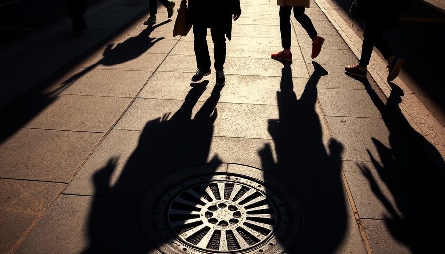 Silhouetted pedestrians casting shadows on urban sidewalk for HSD Urban Driving Assistance System