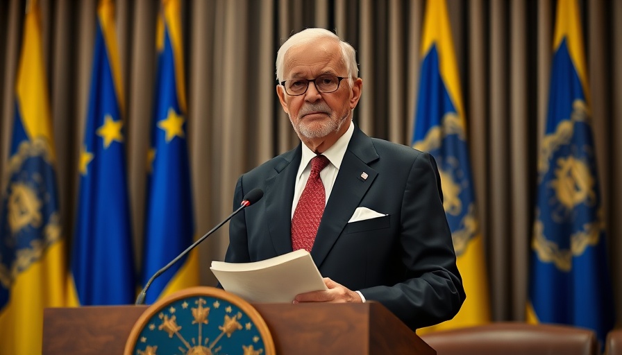 Elderly man in suit at podium impacting investment strategies.