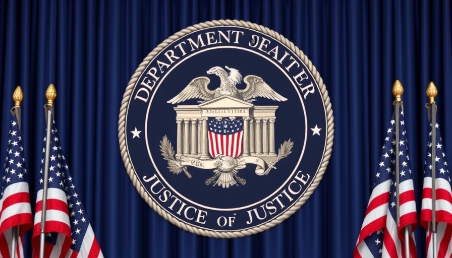 Department of Justice emblem related to stock market news.