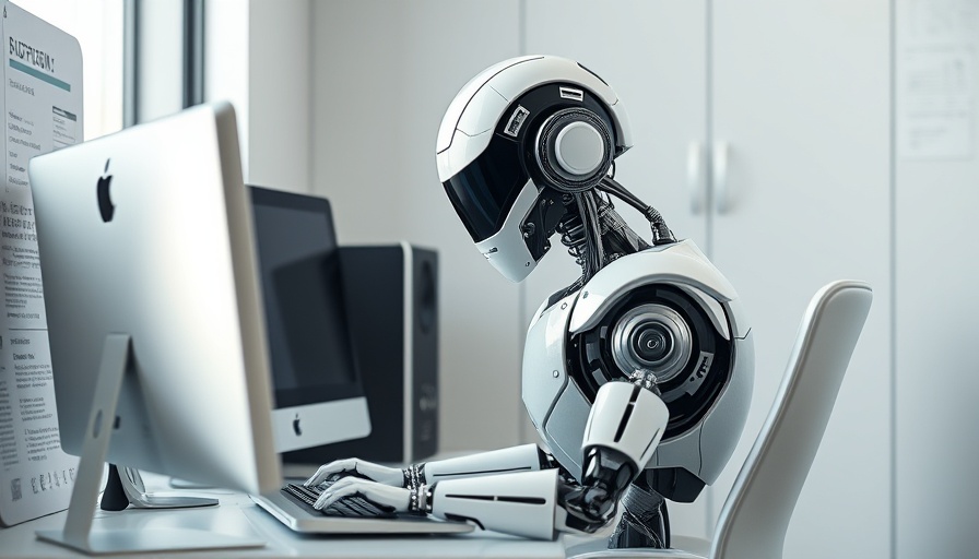 Futuristic robot in an office cubicle illustrating AI risks.
