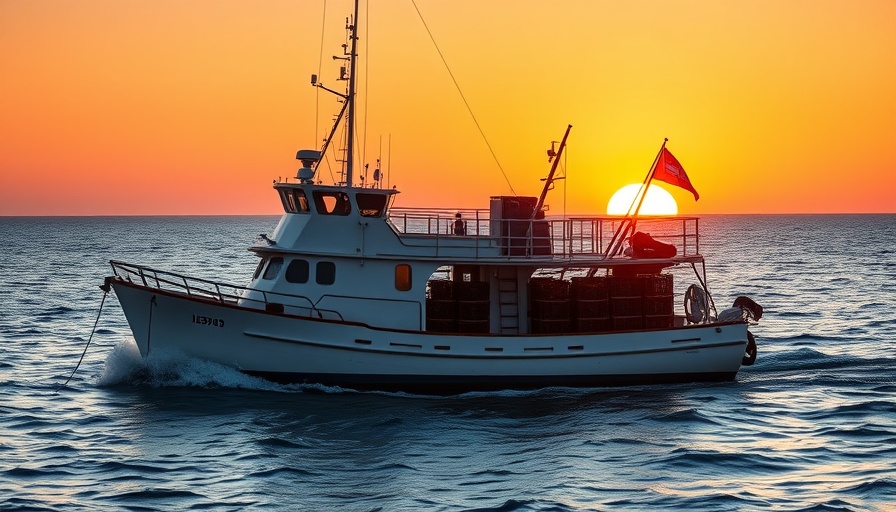 Fishing boat at sunrise illustrating U.S. seafood trade deficit.