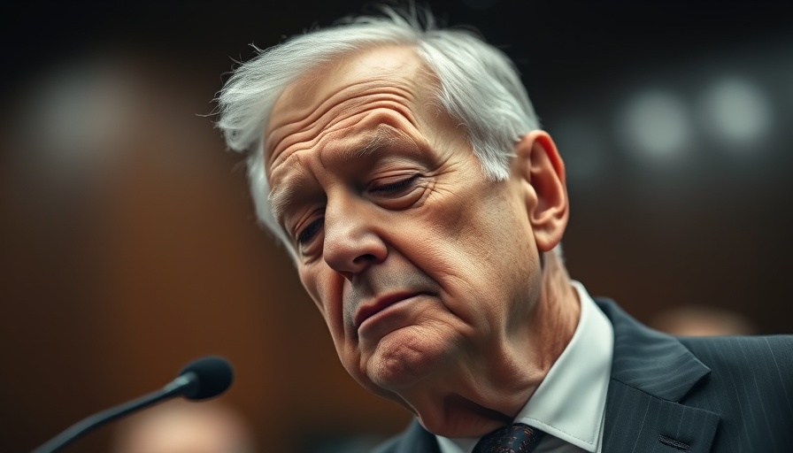 Man in suit, pensive expression, eyes closed, at official setting.