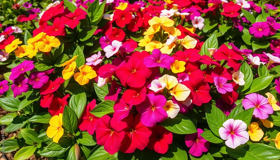Vibrant impatiens flowers blooming in colorful garden.