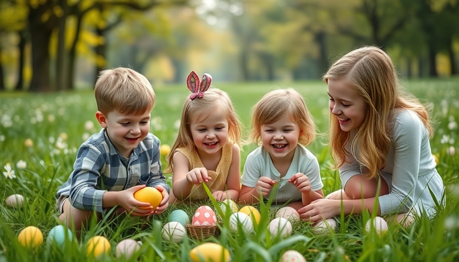 Children enjoying Twin Cities Egg Hunt in Corte Madera, lush green field background.