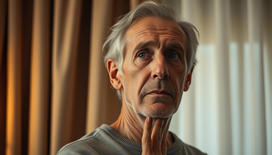 Thoughtful man reflecting on tariffs and inflation, soft light setting.