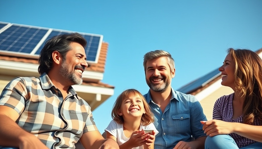 Family in backyard with solar panels; used solar panels market context.