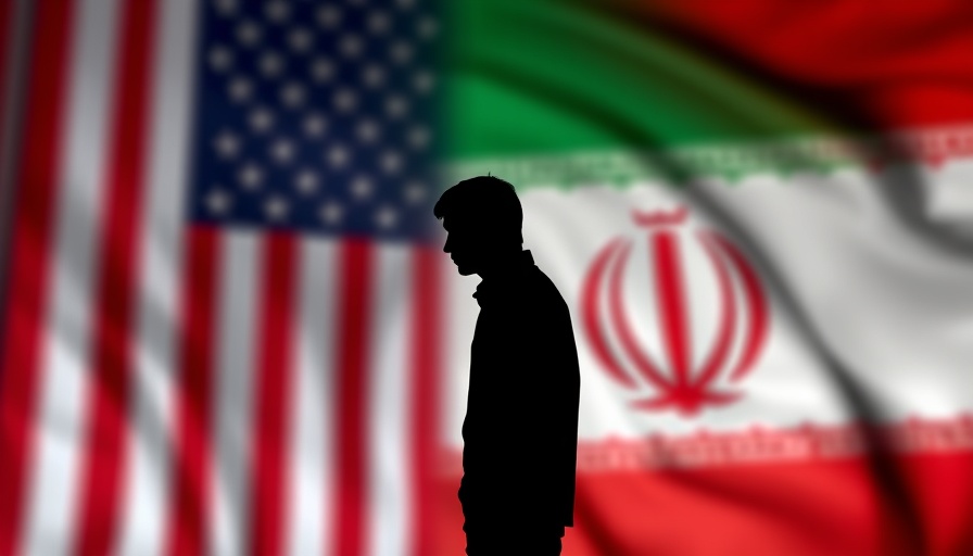 Silhouette against US-Iran flags, symbolic reflection