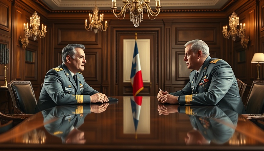 Two men in formal meeting in an opulent office setting with wood paneling.
