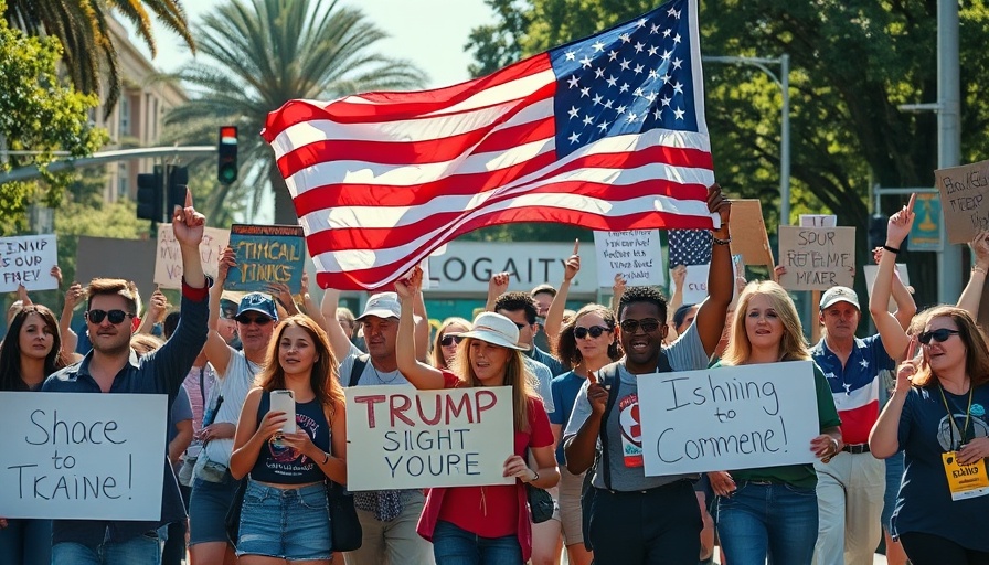 Anti-Trump protests in Marin County with flag and signs.