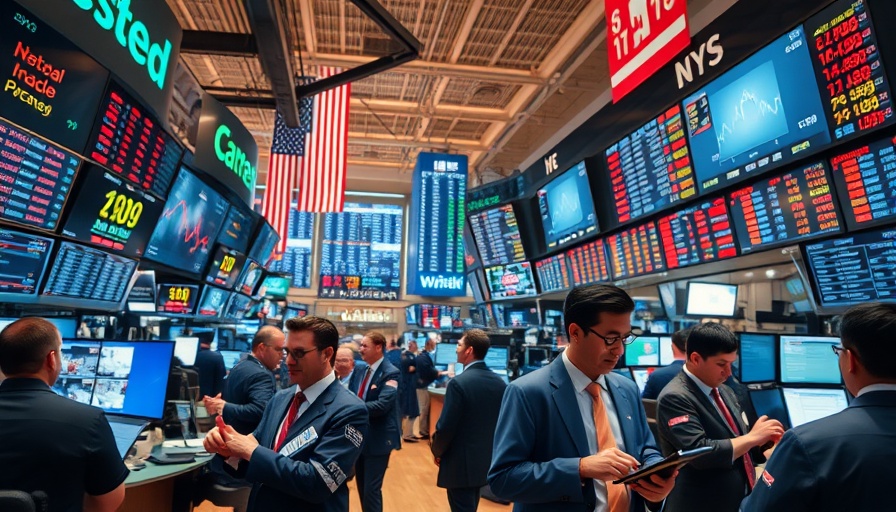 Corporate spending vs earnings: bustling stock exchange floor.